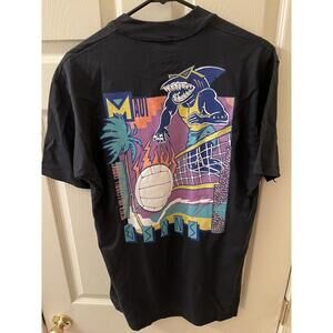 Vintage MAUI&SONS 80s BLACK T-SHIRT LARGE BEACH VOLLEYBALL SHARKS STEDMAN HI-CRU